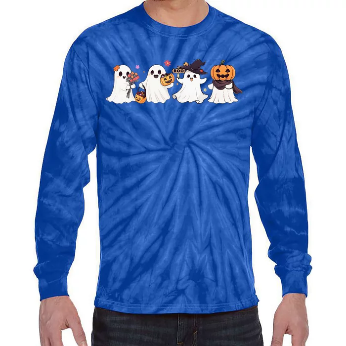 Hippie Halloween Cute Ghost Boo Spooky Season Pumpkin Tie-Dye Long Sleeve Shirt