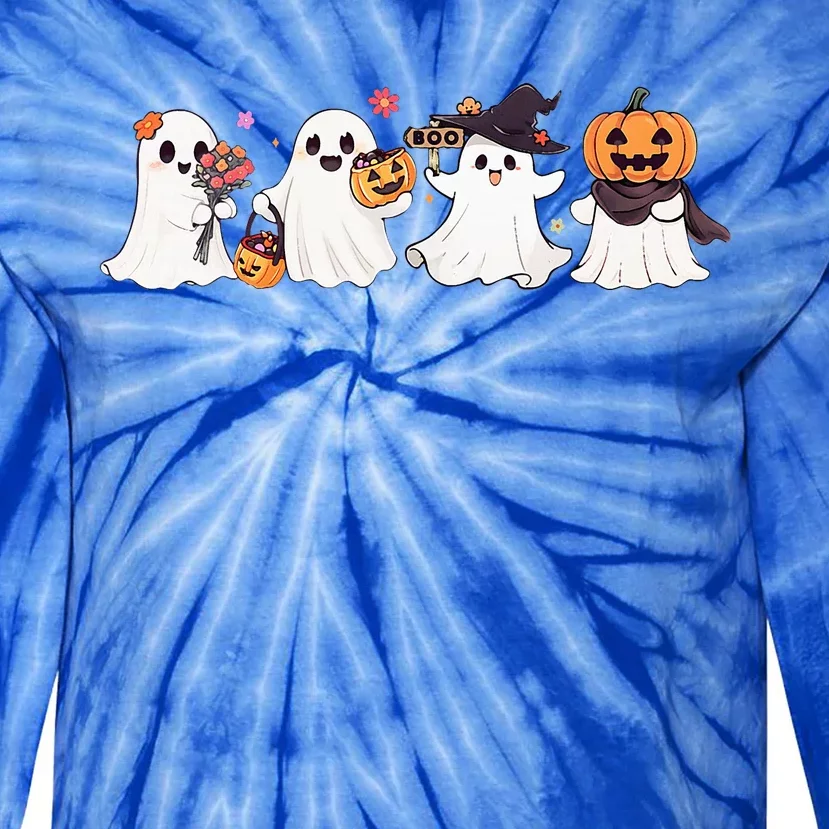 Hippie Halloween Cute Ghost Boo Spooky Season Pumpkin Tie-Dye Long Sleeve Shirt