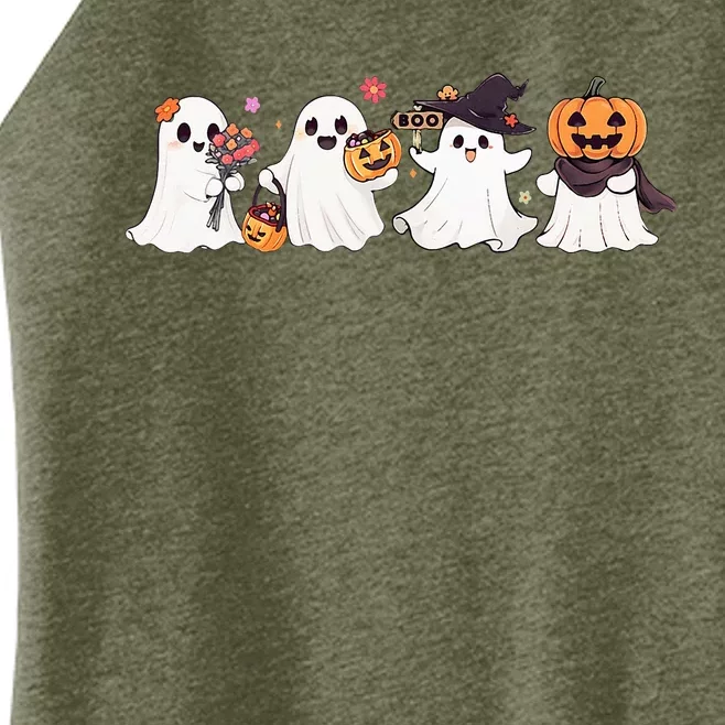 Hippie Halloween Cute Ghost Boo Spooky Season Pumpkin Women’s Perfect Tri Rocker Tank