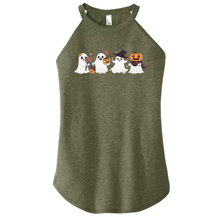 Hippie Halloween Cute Ghost Boo Spooky Season Pumpkin Women’s Perfect Tri Rocker Tank