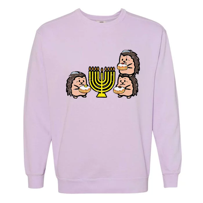 Hanukkah Hedgehogs Chanukah Jewish Garment-Dyed Sweatshirt