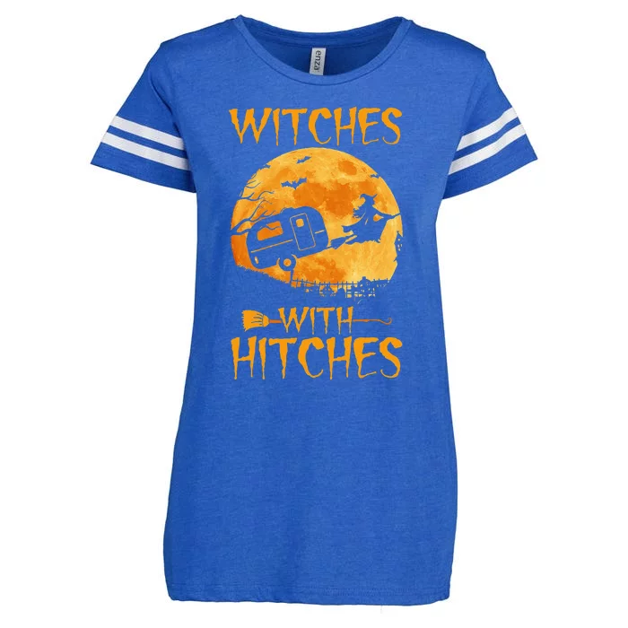 Hilarious Halloween Camping Trailer with Witches and Hitches Enza Ladies Jersey Football T-Shirt