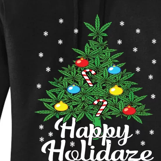 Happy Holidaze Cannabis Weed Leaf Christmas Tree Marijuana Women's Pullover Hoodie