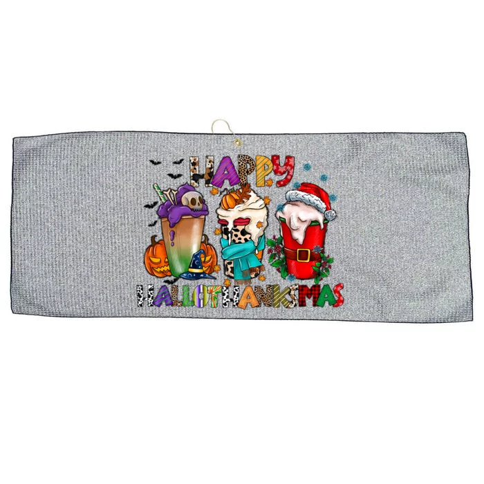 Happy Hallowthanksmas Coffees For The Holidays Graphic Gift Large Microfiber Waffle Golf Towel