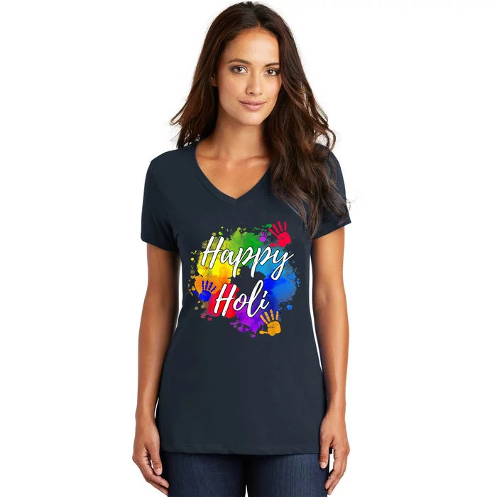 Happy Holi Color India Hindu Gift Women's V-Neck T-Shirt