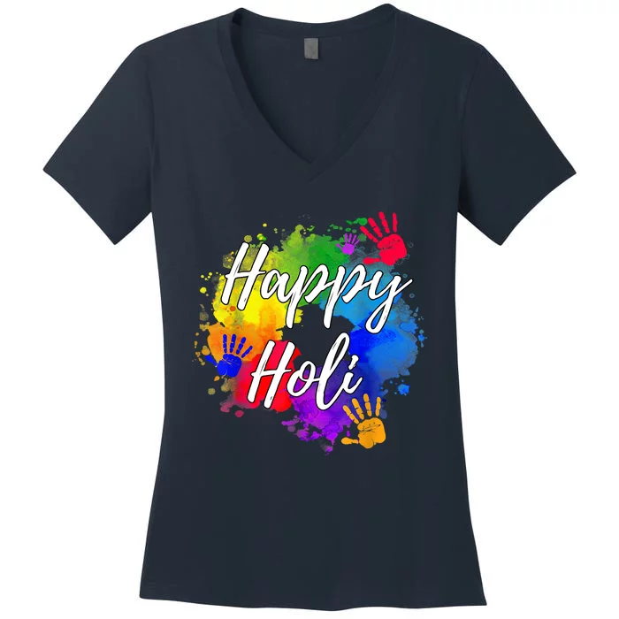 Happy Holi Color India Hindu Gift Women's V-Neck T-Shirt