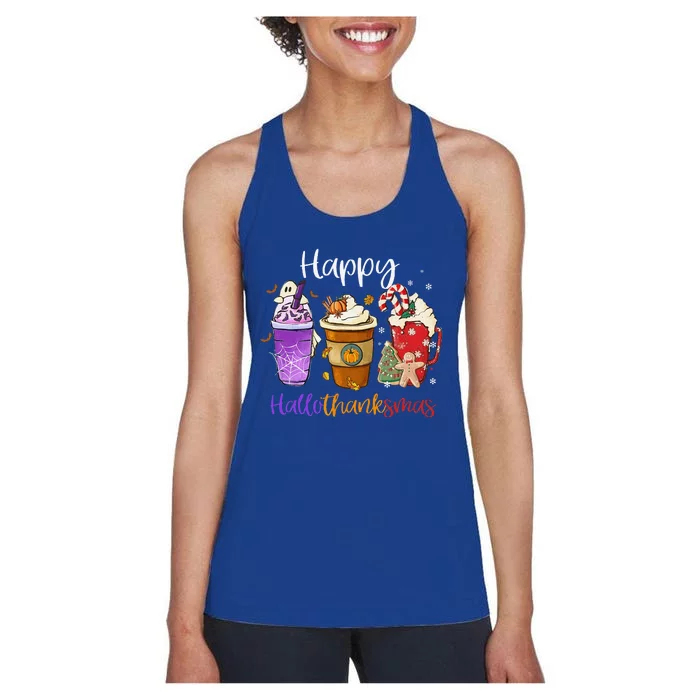 Happy Hallothanksmas Coffee Latte Halloween Thanksgiving Women's Racerback Tank