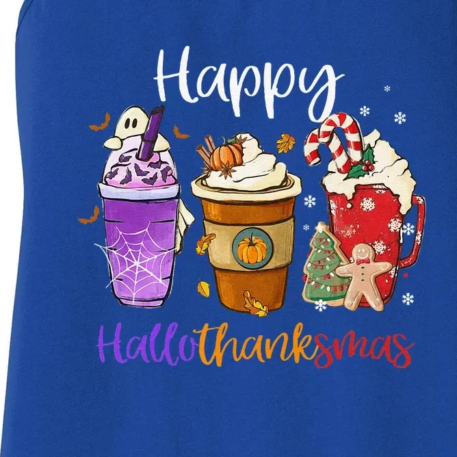 Happy Hallothanksmas Coffee Latte Halloween Thanksgiving Women's Racerback Tank