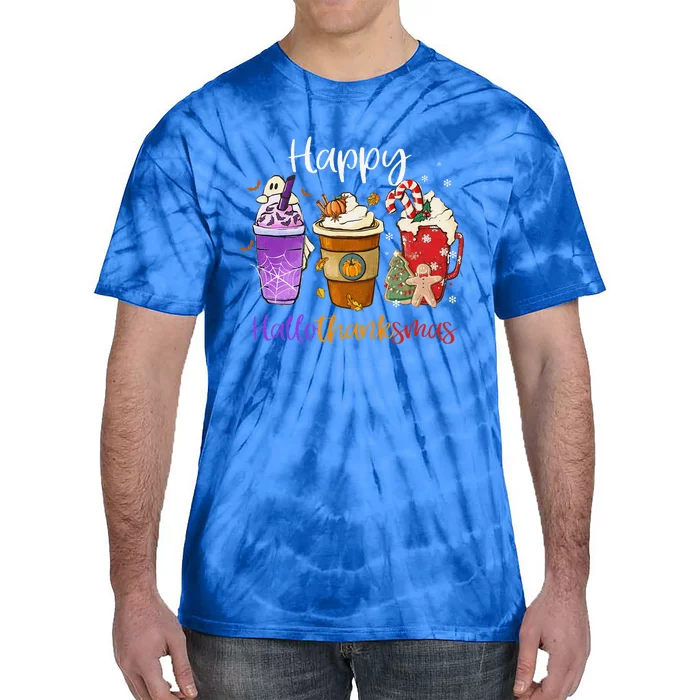 Happy Hallothanksmas Coffee Latte Halloween Thanksgiving Tie-Dye T-Shirt