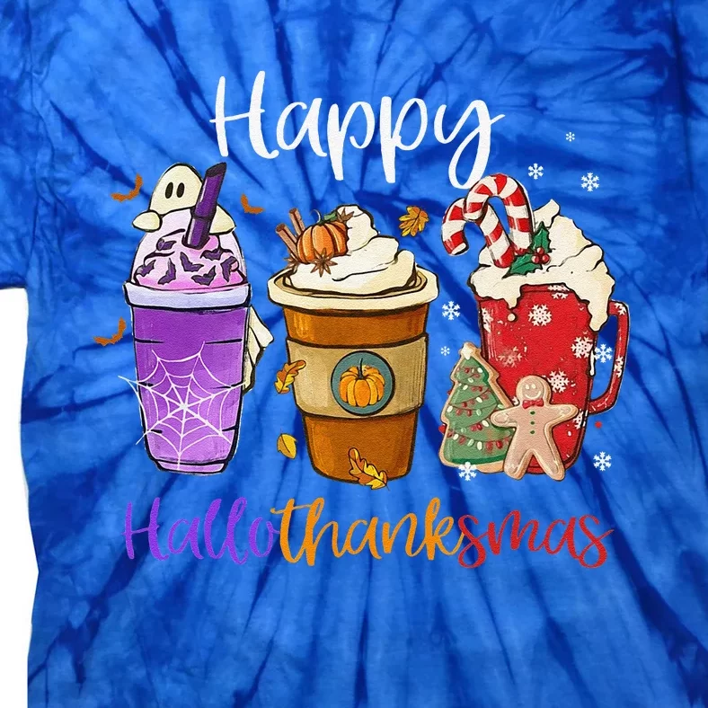 Happy Hallothanksmas Coffee Latte Halloween Thanksgiving Tie-Dye T-Shirt