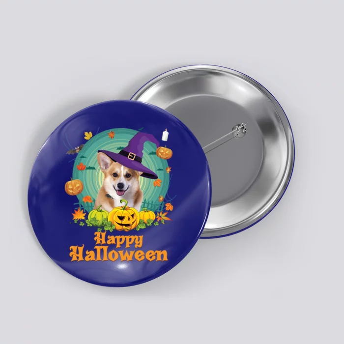 Happy Halloween Corgi Dog Witch Pumpkin Ghost Cute Scary Gift Button