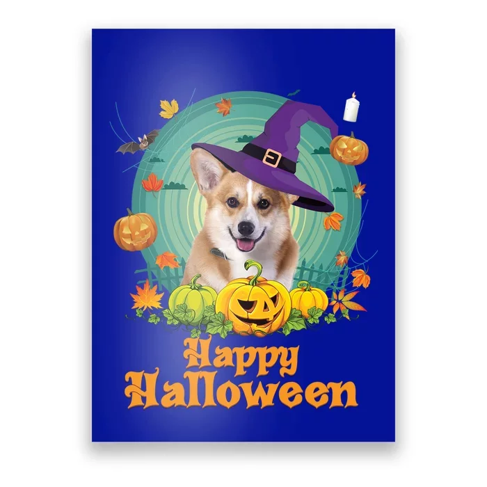 Happy Halloween Corgi Dog Witch Pumpkin Ghost Cute Scary Gift Poster