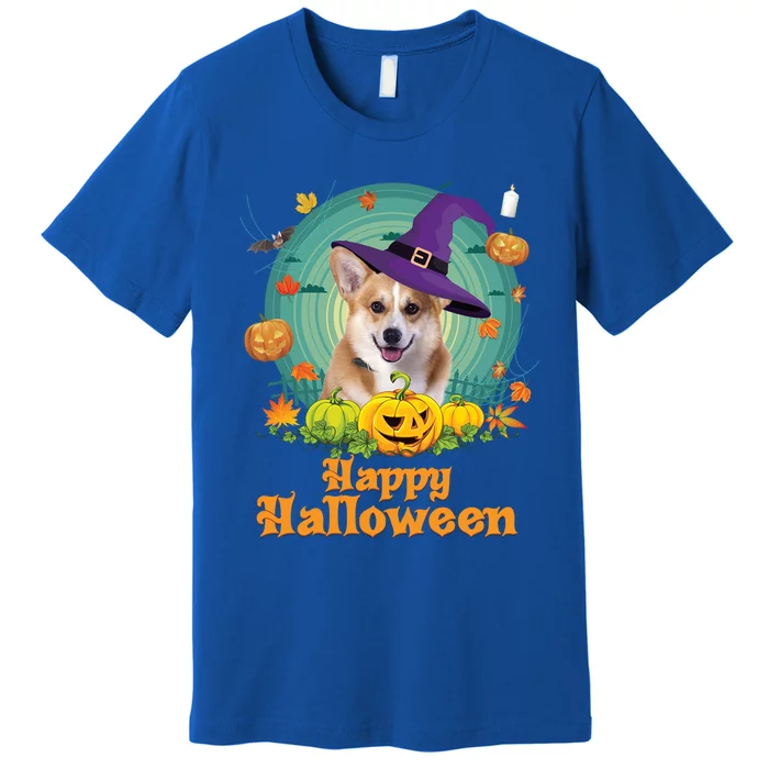 Happy Halloween Corgi Dog Witch Pumpkin Ghost Cute Scary Gift Premium T-Shirt