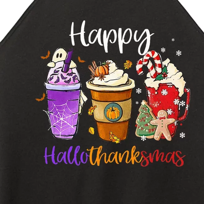 Happy Hallothanksmas Coffee Latte Halloween Thanksgiving Women’s Perfect Tri Rocker Tank