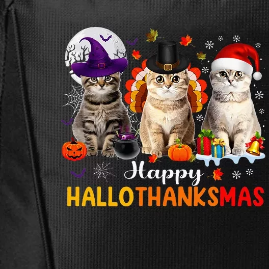 Happy Hallothanksmas Cats Halloween Thanksgiving Christmas City Backpack