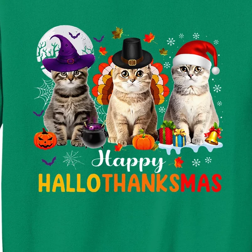 Happy Hallothanksmas Cats Halloween Thanksgiving Christmas Sweatshirt