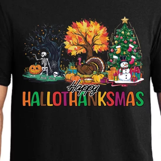 Happy Hallothanksmas Christmas Halloween Thanksgiving Pajama Set