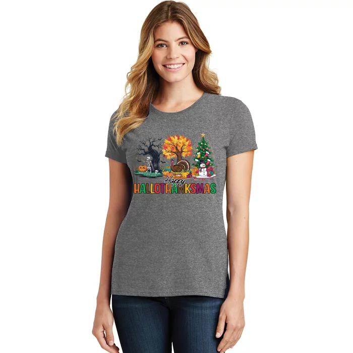 Happy Hallothanksmas Christmas Halloween Thanksgiving Women's T-Shirt