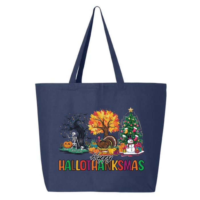 Happy Hallothanksmas Christmas Halloween Thanksgiving 25L Jumbo Tote