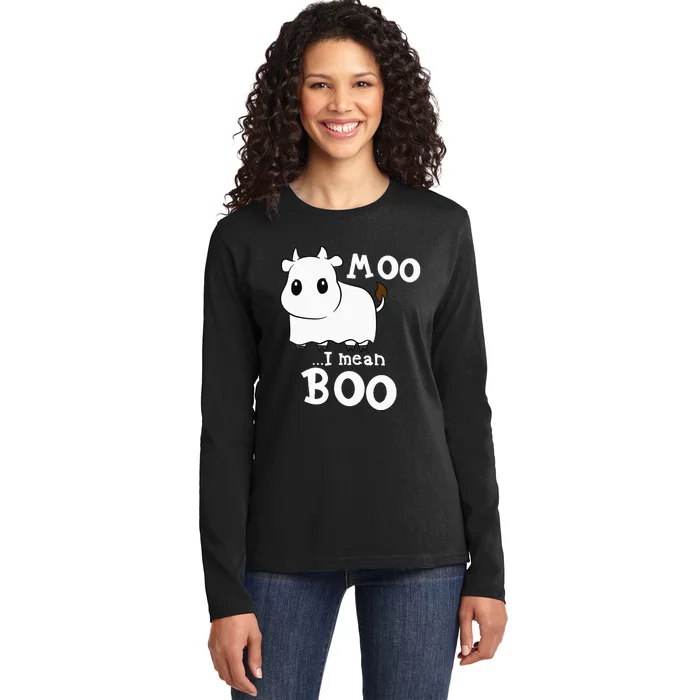 Hilarious Halloween Cow Costume Spooky Moo Ladies Long Sleeve Shirt