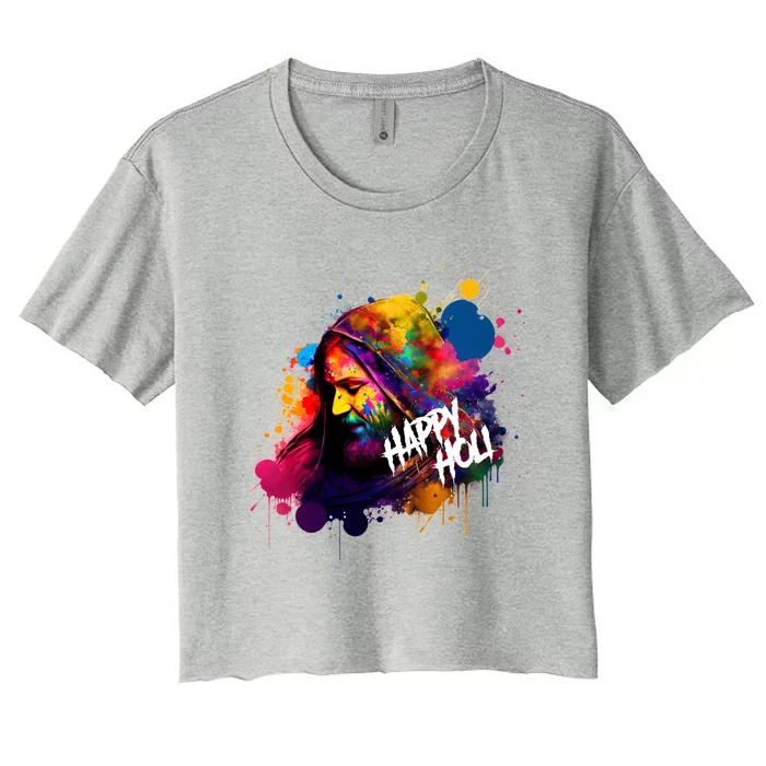 Happy Holi Colors India Hindu Spring Colorful Gift Women's Crop Top Tee