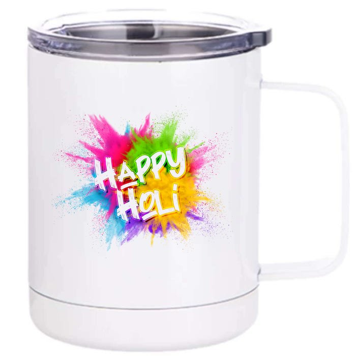 Happy Holi Celebrate Hindu Holiday Front & Back 12oz Stainless Steel Tumbler Cup