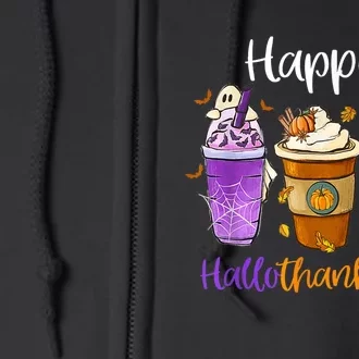 Happy Hallothanksmas Coffee Latte Halloween Thanksgiving Full Zip Hoodie