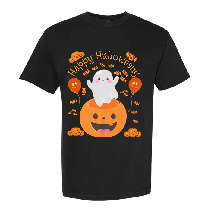 Happy Halloweeny Cute Boy And Girl Costume As A Ghost Garment-Dyed Heavyweight T-Shirt