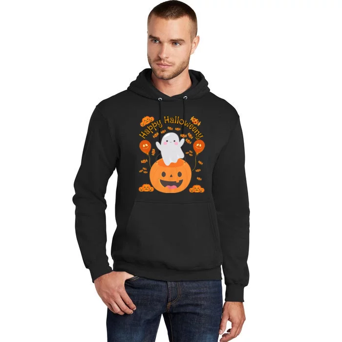 Happy Halloweeny Cute Boy And Girl Costume As A Ghost Tall Hoodie