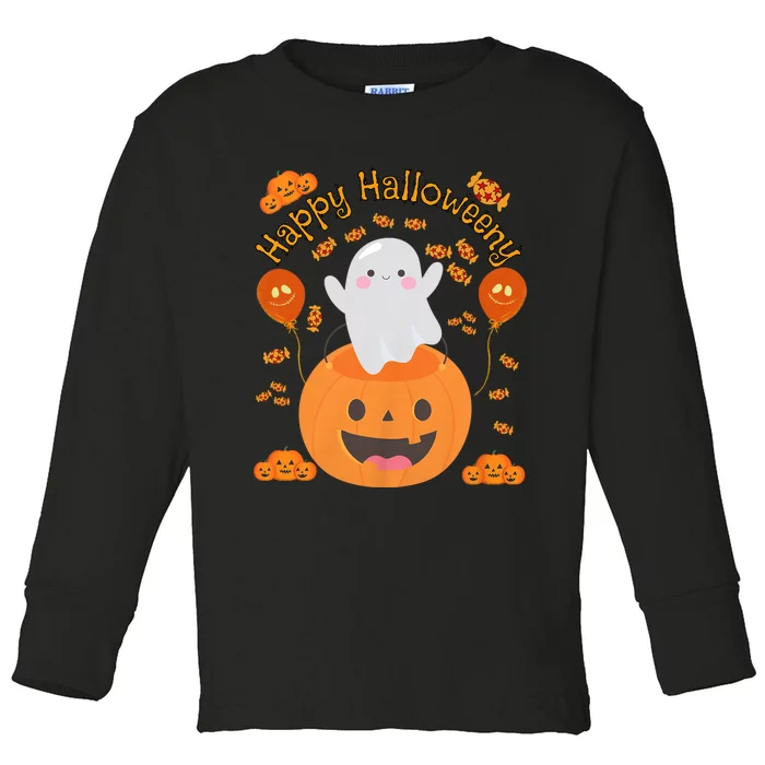 Happy Halloweeny Cute Boy And Girl Costume As A Ghost Toddler Long Sleeve Shirt