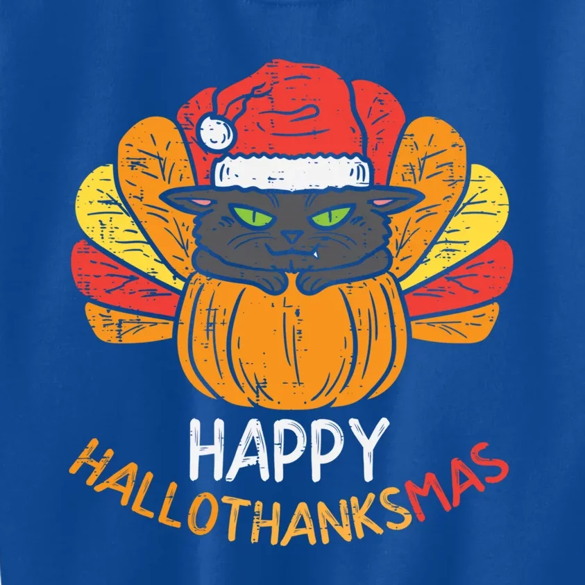 Happy Hallothanksmas Cat Turkey Cat Thanksgiving Christmas Great Gift Kids Sweatshirt