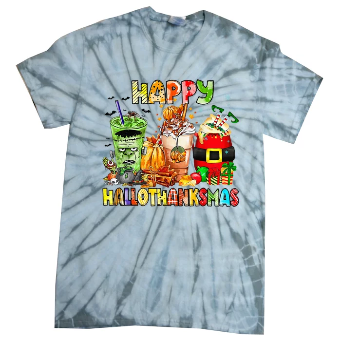 Happy Hallothanksmas Coffee Latte Halloween Thanksgiving Tie-Dye T-Shirt