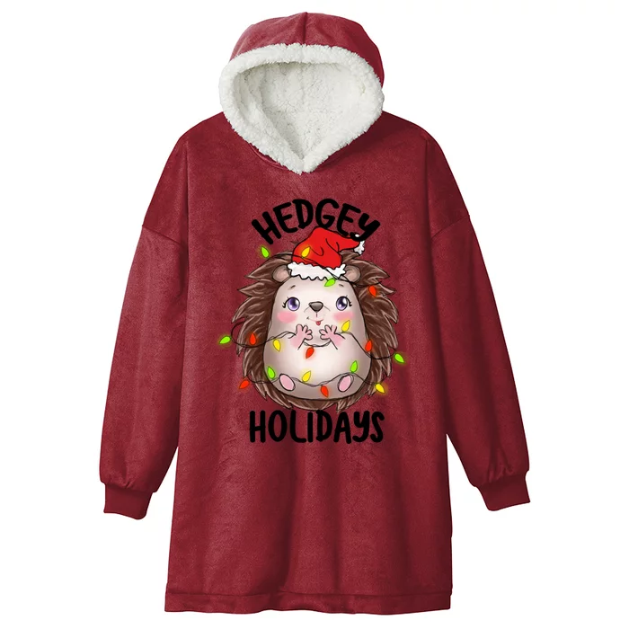 Hedgy Holiday Cute Adorable Hedgehog Christmas Funny Pun Cute Gift Hooded Wearable Blanket