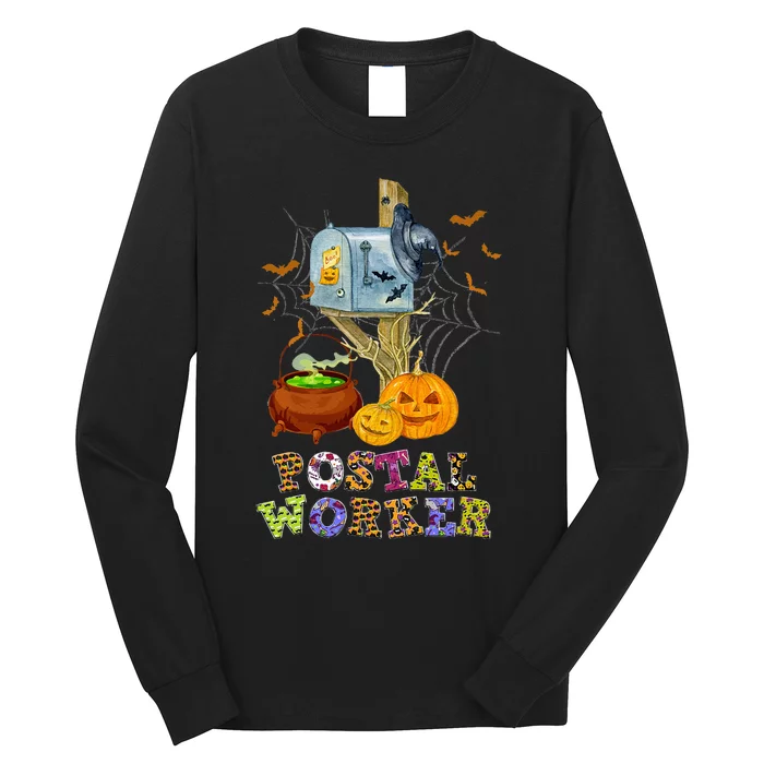 Hilarious Halloween Costume Postal Worker Pumpkins Spider Long Sleeve Shirt