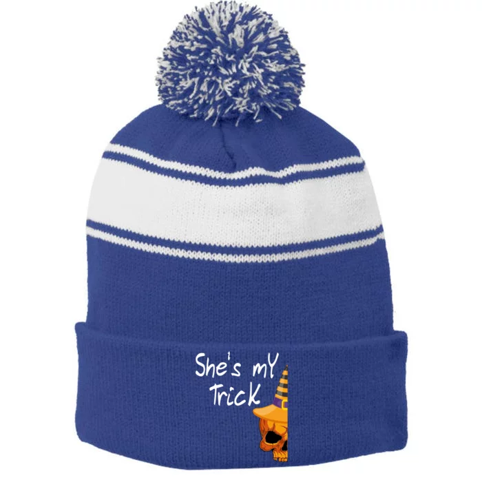 His Her Couples Halloween Hes My Treat Shes My Trick Gift Stripe Pom Pom Beanie