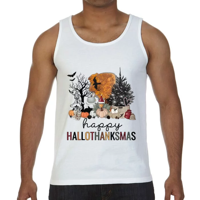 Happy Hallothanksmas Coffee Halloween Thanksgiving Christmas Comfort Colors® Tank Top