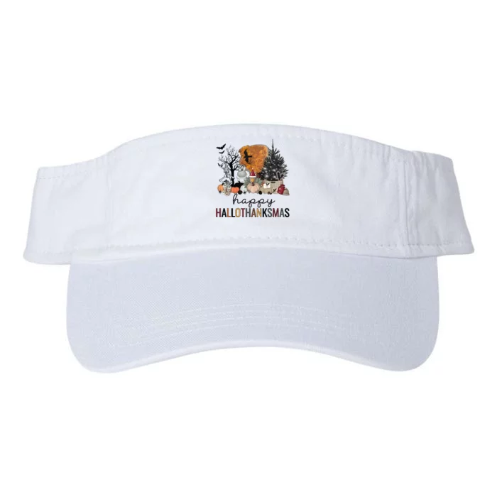 Happy Hallothanksmas Coffee Halloween Thanksgiving Christmas Valucap Bio-Washed Visor