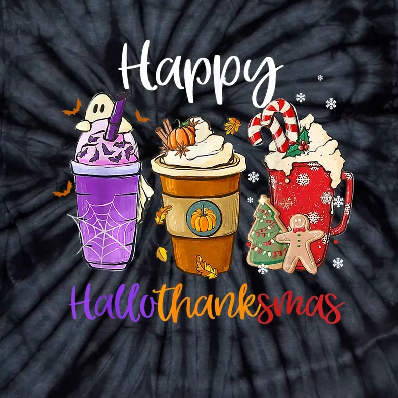 Happy Hallothanksmas Coffee Latte Halloween Thanksgiving Tie-Dye T-Shirt