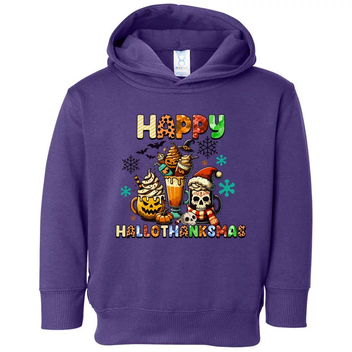 Happy Hallothanksmas Coffee Halloween Christmas Toddler Hoodie