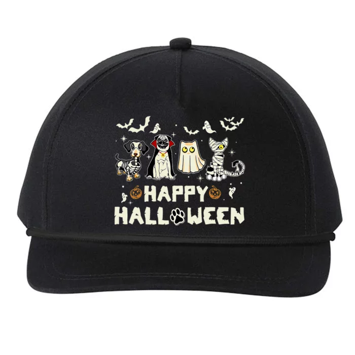 Happy Halloween Cat Dog Skeleton Witch Ghost Spooky Season Great Gift Snapback Five-Panel Rope Hat