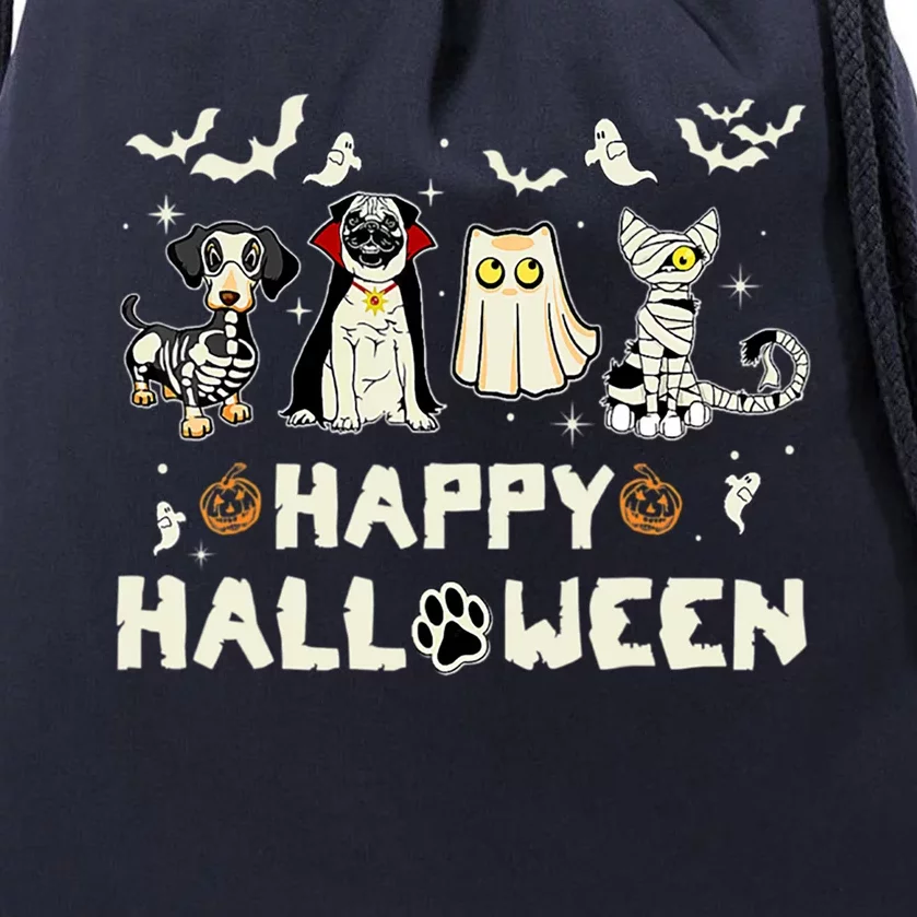 Happy Halloween Cat Dog Skeleton Witch Ghost Spooky Season Great Gift Drawstring Bag