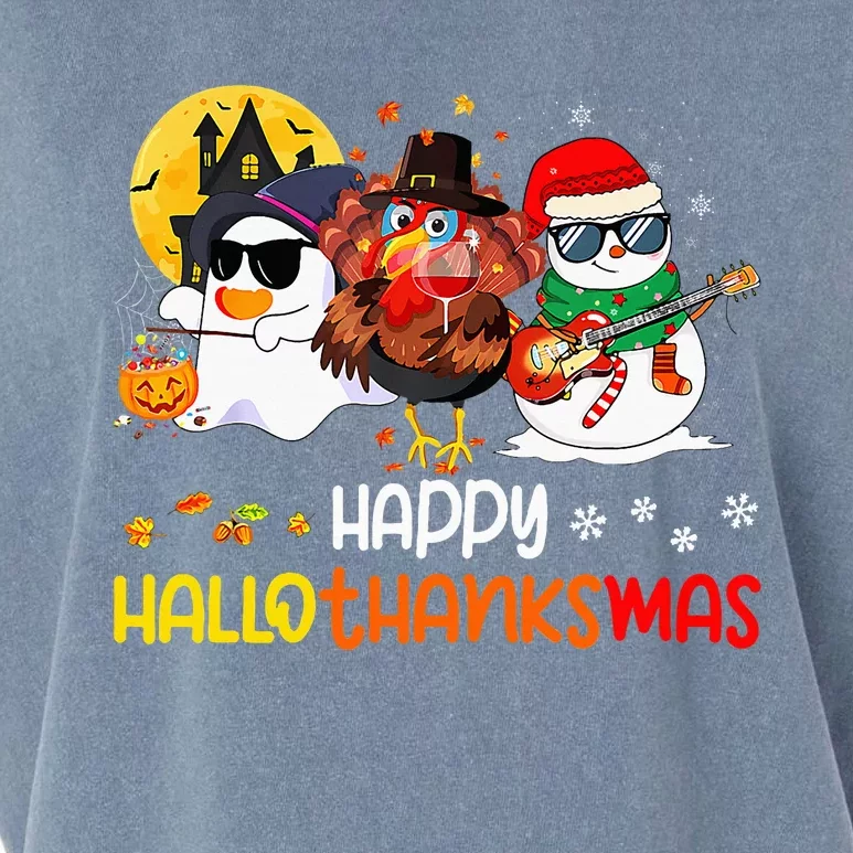 Happy Hallothanksmas Cute Ghost Halloween Thanksgiving Xmas Garment-Dyed Women's Muscle Tee