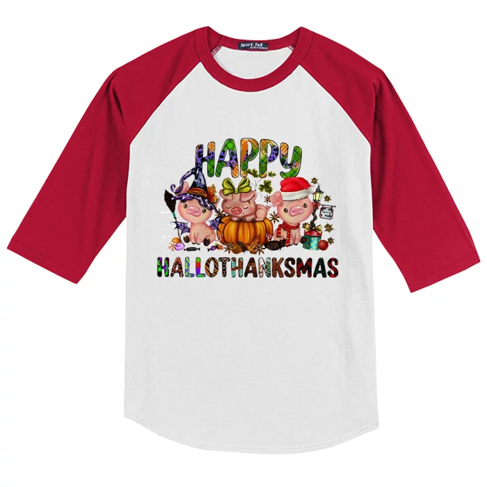 Happy Hallothanksmas Cute Pig Farm Animals Farmer Pig Lover Kids Colorblock Raglan Jersey