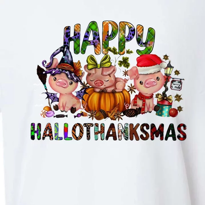 Happy Hallothanksmas Cute Pig Farm Animals Farmer Pig Lover Sueded Cloud Jersey T-Shirt