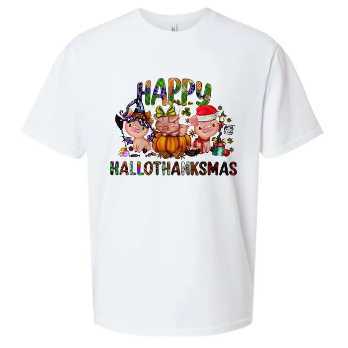 Happy Hallothanksmas Cute Pig Farm Animals Farmer Pig Lover Sueded Cloud Jersey T-Shirt