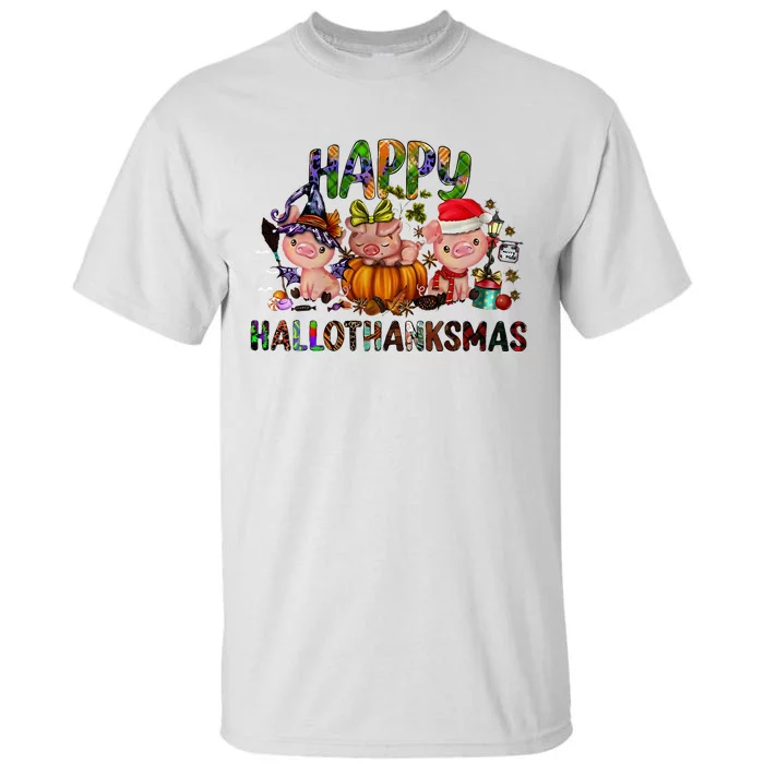 Happy Hallothanksmas Cute Pig Farm Animals Farmer Pig Lover Tall T-Shirt