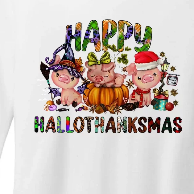 Happy Hallothanksmas Cute Pig Farm Animals Farmer Pig Lover Womens CVC Long Sleeve Shirt