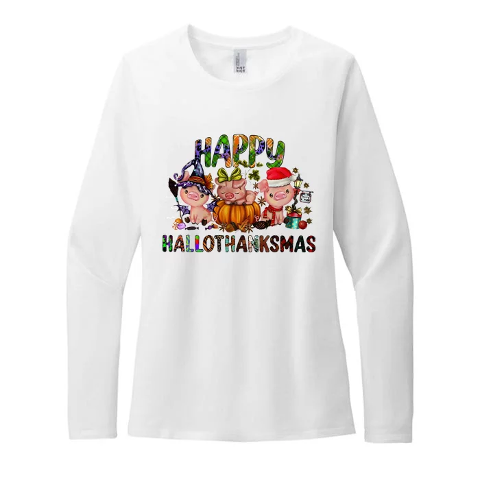 Happy Hallothanksmas Cute Pig Farm Animals Farmer Pig Lover Womens CVC Long Sleeve Shirt