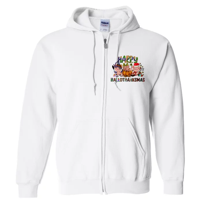 Happy Hallothanksmas Cute Pig Farm Animals Farmer Pig Lover Full Zip Hoodie