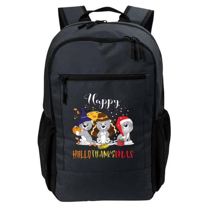 Happy Hallothanksmas Cats Halloween Christmas Thanksgiving Cool Gift Daily Commute Backpack